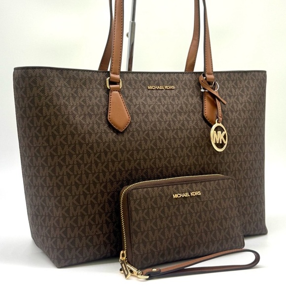 Michael Kors Sheila Large Logo Tote Bag & Matching Flat Phone Case Wallet Brown - Picture 3 of 12